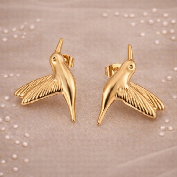Anthropologie Jewelry - Vintage Hummingbird Gold Earrings